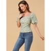 Allegra K Women's Puff Sleeve Square Neck Peasant Floral Blouse - 2 of 4