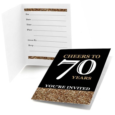 Big Dot of Happiness Adult 70th Birthday - Gold - Fill-In Birthday Party Invitations (8 count)