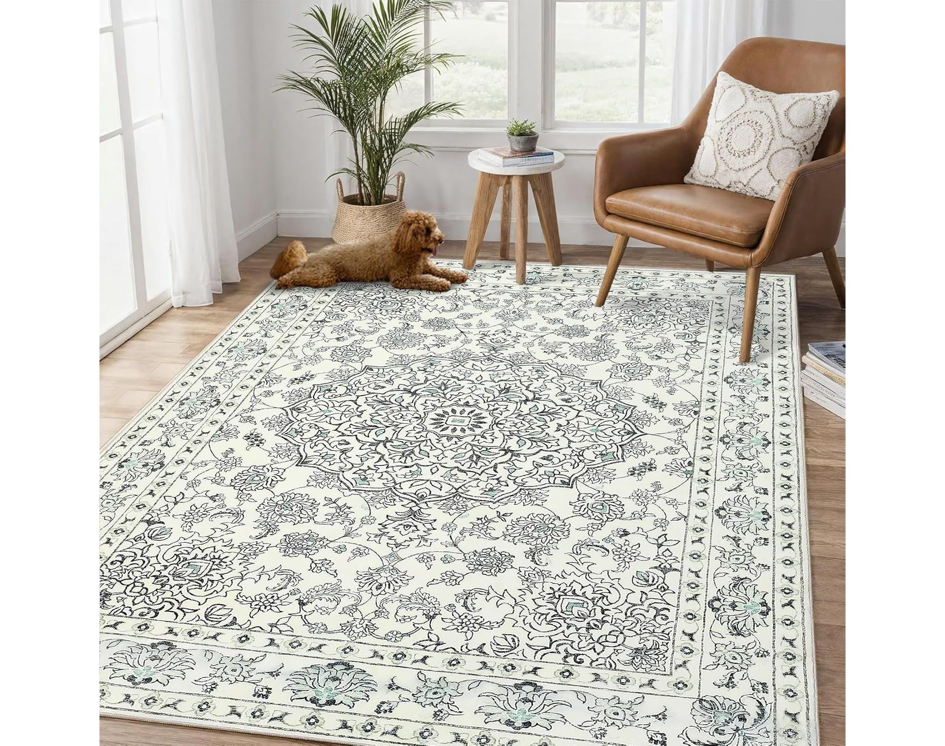 Machine Washable Non-Slip Boho Floral Carpet for Living Room, Bedroom, Dining Room - Indoor/Outdoor Retro Home Decor