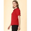INSPIRE CHIC Women's Bow Tie Neck Solid Color Elastic Cuffs Elegant Office Short Sleeve Blouse - 4 of 4