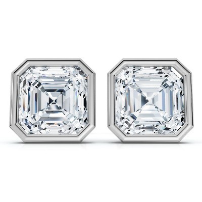 Pompeii3 2ct TW Asscher Cut Bezel Diamond Studs 14k Gold Lab Created