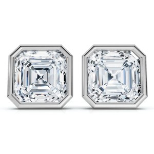 Pompeii3 2ct TW Asscher Cut Bezel Diamond Studs 14k Gold Lab Created - 1 of 4