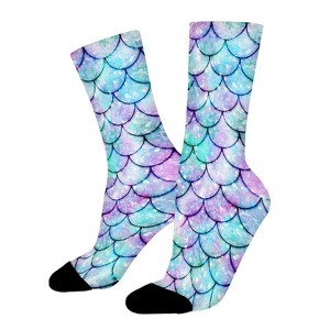 Glitter Bling Mermaid Women Printed Crew Socks Funny Funky Socks Soft Polyester Novelty Gifts for Artists Men - 1 of 4