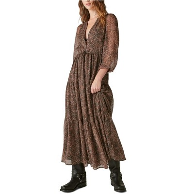 Lucky Brand Womens Metallic Chiffon Peasant Dress