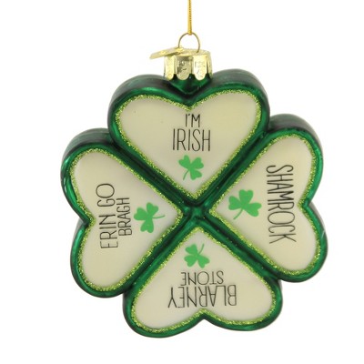 Noble Gems 3.75" Shamrock With Saying Lucky  Irish  -  Tree Ornaments