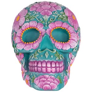 Northlight  Skull Coin Bank - 7.75" - Teal Blue and Pink - 1 of 4