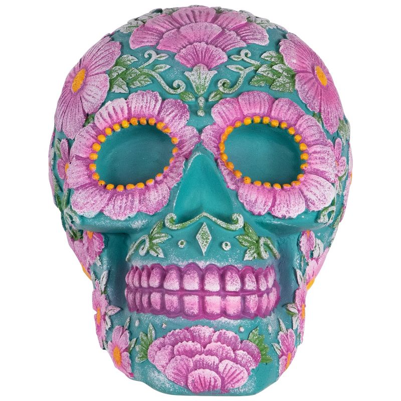 Northlight 7.75" Blue and Pink Day of the Dead Skull Coin Bank, 1 of 9
