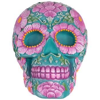 Northlight 7.75" Blue and Pink Day of the Dead Skull Coin Bank