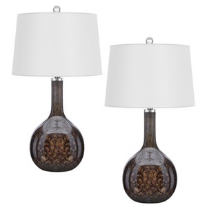 Cal Lighting Nivala150W 3 Way Art Glass Table lamp with Fabric Taper Drum Shade. Priced and Sold a Pairs. - 1 of 4