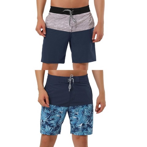 Lars Amadeus Men's Holiday Contrast Color Design Drawstring Waist Beach Board Shorts 2 Pack Gray Navy/Navy Leaf 32