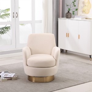 360° swivel upholstered armchair, comfortable reading chair for bedroom, with barrel design and gold stainless steel base - 1 of 4