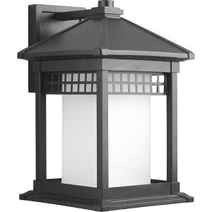 Progress Lighting Merit 1-Light Large Wall Lantern, Black, Square Etched Glass Shade - 1 of 2