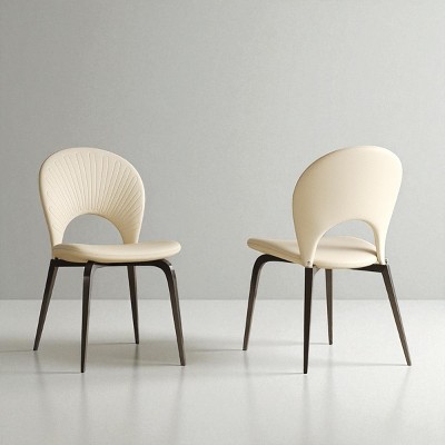 Set of 2 PU Leather Dining Chairs with Curved Backrest and Metal Legs, Modern Upholstered Desk Side Chairs for Dining Room, Living Room, or Office