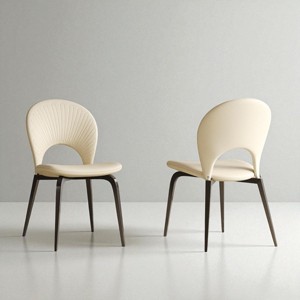 Set of 2 PU Leather Dining Chairs with Curved Backrest and Metal Legs, Modern Upholstered Desk Side Chairs for Dining Room, Living Room, or Office - 1 of 4