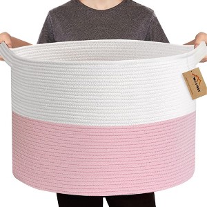 Aoibox Extra Large Pink Cotton Rope Storage Basket 22x22x14 Inch Soft Woven Bin for Blankets Towels Toys Laundry Nursery - 1 of 4