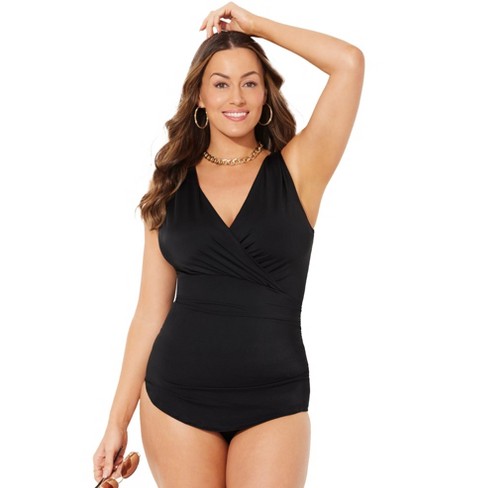 Swimsuits For All Women's Plus Size Surplice Sarong Front One Piece  Swimsuit, 18 - Black : Target