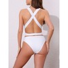 INSPIRE CHIC Women's Deep V Neck Criss Cross Lace Up Monokini Bikini, Tummy Control High Cut Swimwear Bathing Suits 1 Set - 3 of 4