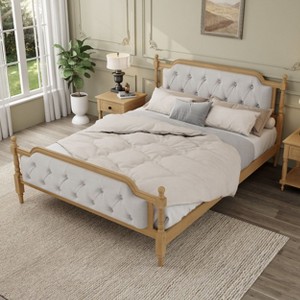 Kumasinova Upholstered Full/Queen/King Bed Frame,Traditional Solid Wood Platform Bed with Tufted Headboard,Full/Queen/King Size Bed Frame for Teens - 1 of 4