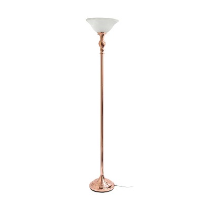 Elegant Rose Gold Torchiere Floor Lamp with Marbleized White Glass