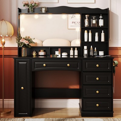 Makeup Vanity Desk with Mirror, Lights & Glass Top