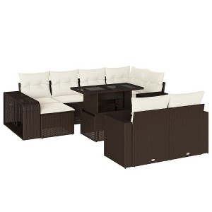 vidaXL Garden Sofa Set Brown PE rattan, powder-coated steel, tempered glass - 1 of 4