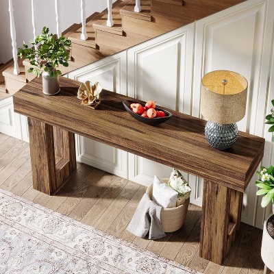 63-Inch Light Brown Farmhouse Wooden Console Table