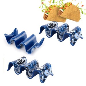 Prepara Taco Stand, 3-Pack, Hard/Soft Shell Holder for Upright Serving - Serves 2-3, Durable Melamine Food Organizer - (Blue) - 1 of 4