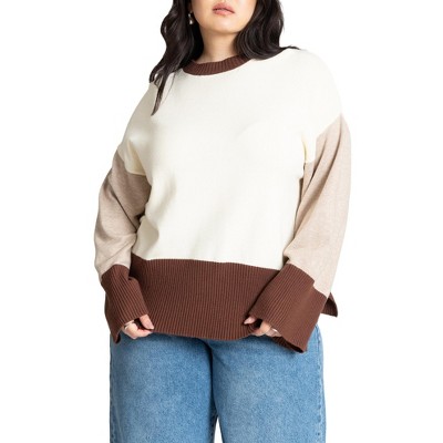 ELOQUII Women's Plus Size Colorblocked Relaxed Sweater