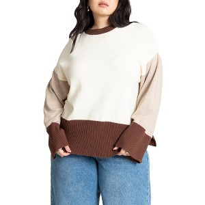 ELOQUII Women's Plus Size Colorblocked Relaxed Sweater - 1 of 4