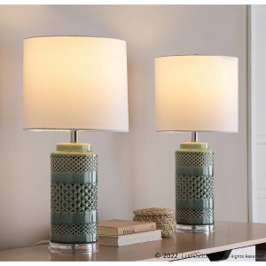 LumiSource (Set of 2) Casa 21" Contemporary Table Lamps Sage Green Crackle Ceramic, Polished Nickel, and White Linen Shade - 1 of 4