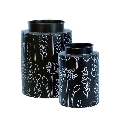 VIP Metal 11 in. Black Floral Canister Set of 2