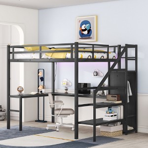 NicBex Full Size Bunk Bed with "L" Shape Desk Metal Frame Bed Frame with Storage Stairs, Cabinet, Guardrails and Adjustable Shelf, Black - 1 of 4