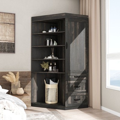FUFU&GAGA Rustic Corner Display & Book Cabinet with Drawers,Multi-Purpose Corner Storage Unit for Home Office,Ample Storage Bookcase for Collectibles