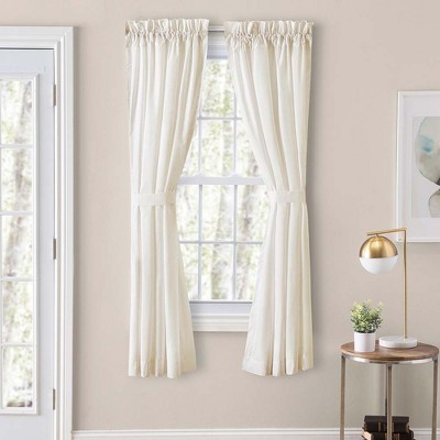 Natural Cotton Polyester Light-Filtering Rod Pocket Curtains with Tiebacks