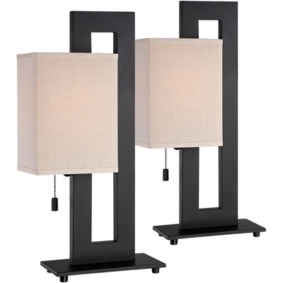 360 Lighting Modern Accent Table Lamps Set of 2 Espresso Bronze Metal Open Rectangular Oatmeal Box Shade for Living Room Family