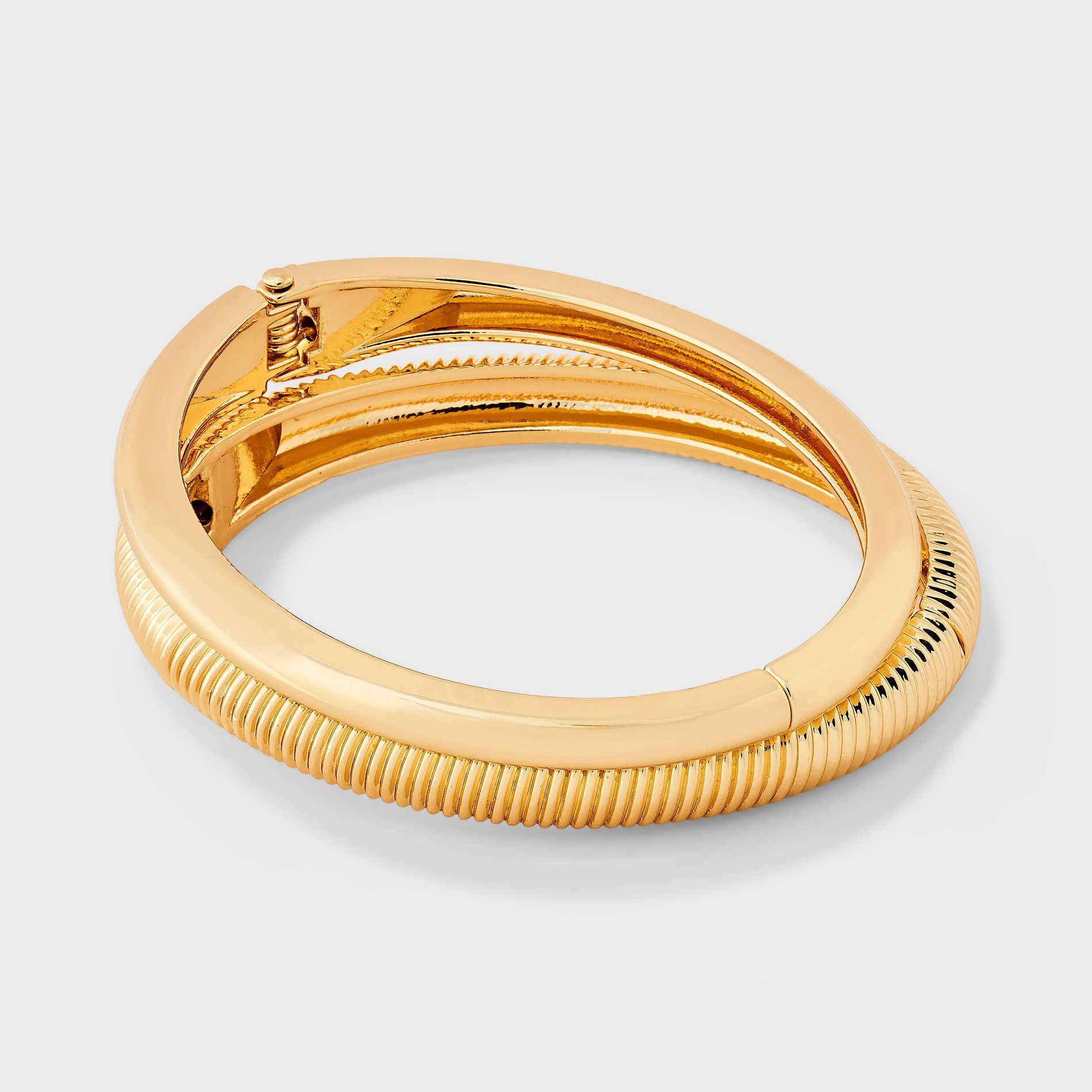 Ribbed & Smooth Hinge Cuff Bracelet Set 2pc - A New Day™ Gold