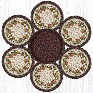 Earth Rugs Holiday Floral Round Jute Trivets in Basket – Set of 6" Heat-Resistant Decorative Trivets with Festive Seasonal Prints - 1 of 3