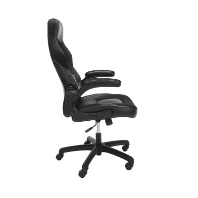 Black Mesh and Bonded Leather Reclining Gaming Chair with Armrests