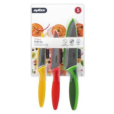 Zyliss 3pc Stainless Steel Knife Set Yellow/Red/Green