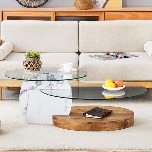 PAGED 47.2" Coffee Table, Modern Side Table with 4 Drawers and 2 Glass Door Storage Compartments, Center Table for Living Room, Bedroom - 1 of 4