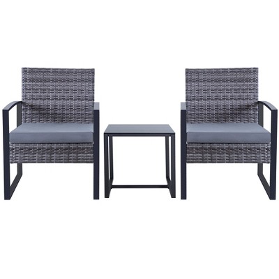 Hrinhom 24.8" W Outdoor Rattan Set,3-Piece Patio Set With Cushions