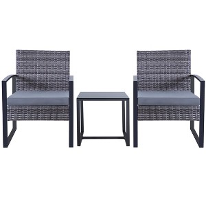Hrinhom 24.8" W Outdoor Rattan Set,3-Piece Patio Set With Cushions - 1 of 4