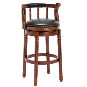 Sapphtopaz 1PC Retro Bar Stools with 360°Swivel Leather Upholstered Wooden Round Counter Stools with Nailhead for Kitchen Island - 1 of 4