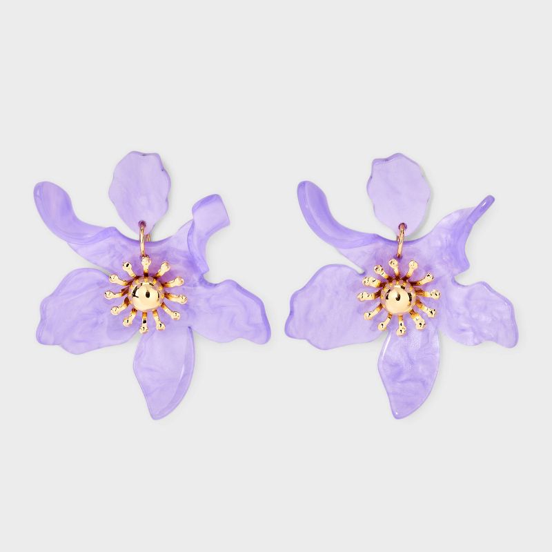 Flower Resin Earrings - A New Day&#8482; Purple, 1 of 7