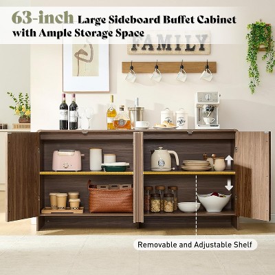 AMERLIFE Fluted Sideboard Buffet Cabinet with Storage, 63" Modern Console with 4 Doors and Adjustable Shelves for Dining Room, Kitchen, Brown — фото 4