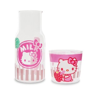 Silver Buffalo Sanrio Hello Kitty Strawberry Milk 18-Ounce Glass Pitcher and 8-Ounce Cup - 1 of 4