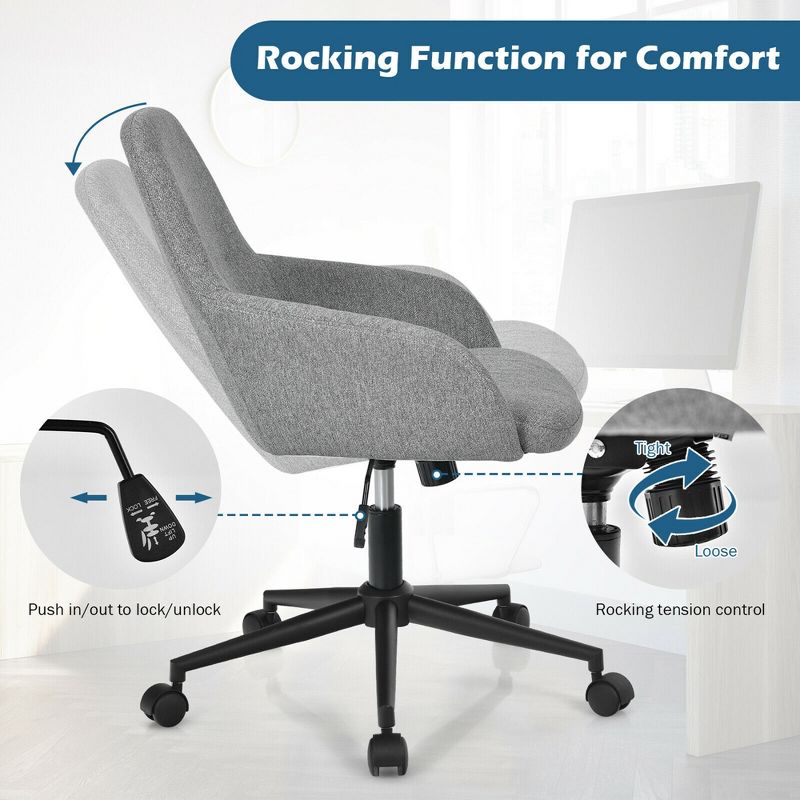 Costway Linen Accent Office Chair Adjustable Rolling Swivel Task Chair w/Armrest, 5 of 10