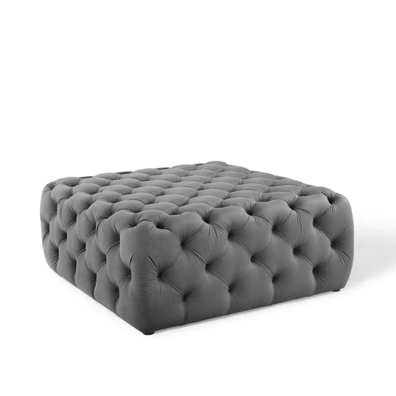 Amour Tufted Button Large Square Performance Velvet Ottoman Gray - Modway, 3 of 10