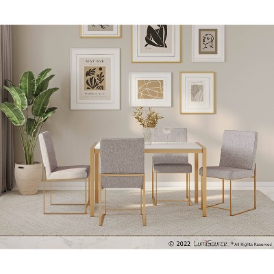Set of 2 Highback Fuji Dining Chairs: Upholstered, Gold Frame, Light Gray - LumiSource