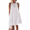 Women's Halter Neck Mini Dress Casual Sleeveless Hollow Out A-Line Summer Dress White L - 4 of 4